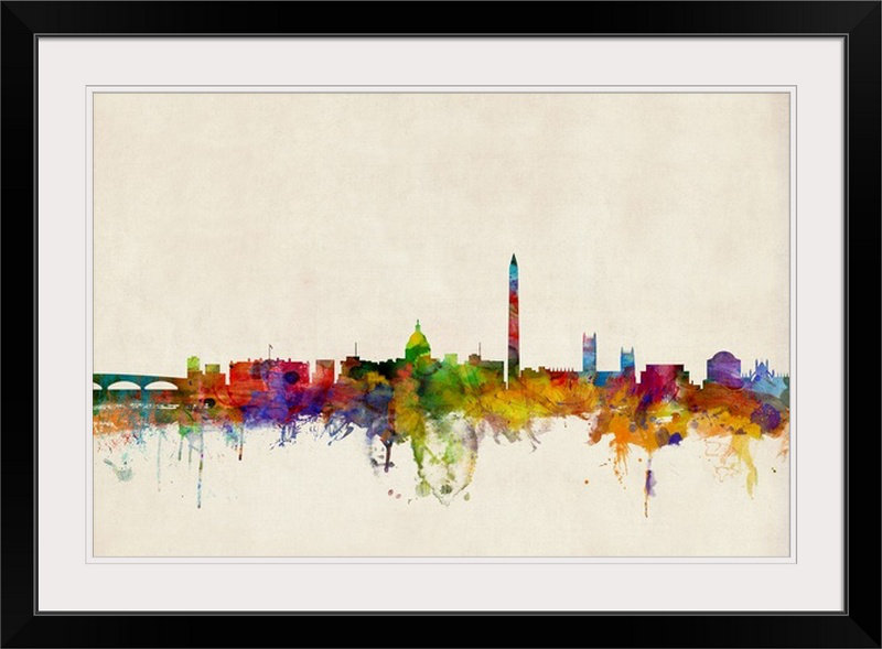 «Washington DC Skyline» par Francy, impression, Cadre noir, H 28 po x l 38 po x P 1 po