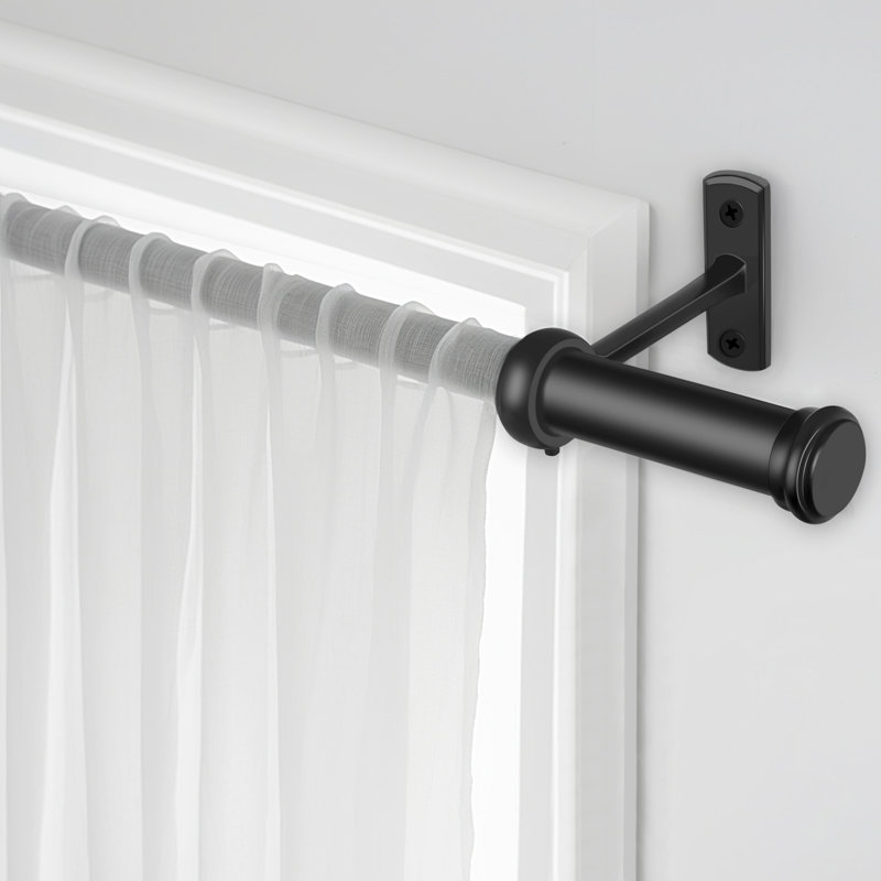 Aresha 1" Dia. Curtain Rods Adjustable Length Single Curtain Rod Black for Ceiling/Wall Mounting, 72" - 144"