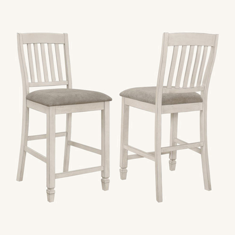 Set Of 2 Slat Back Counter Height Chair, Fossil And Rustic Cream