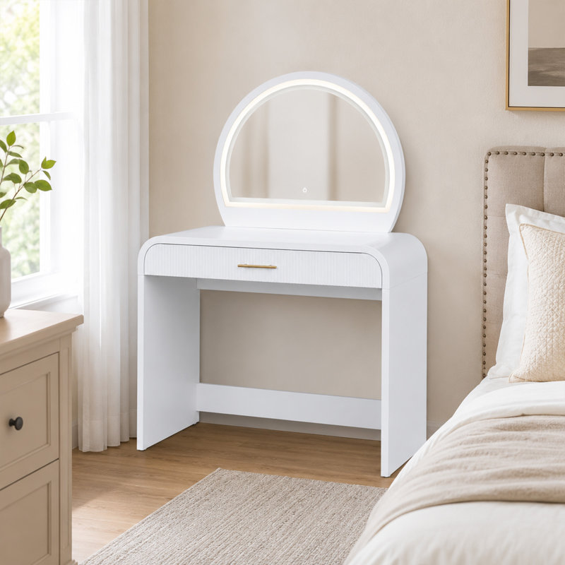  Coiffeuse moderne avec miroir tactile et bureau convertible, White
