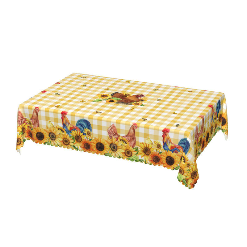 Nappe lavable en polyester de style campagne avec motif de coq et guingan, L 86,6 po x l 70,8 po