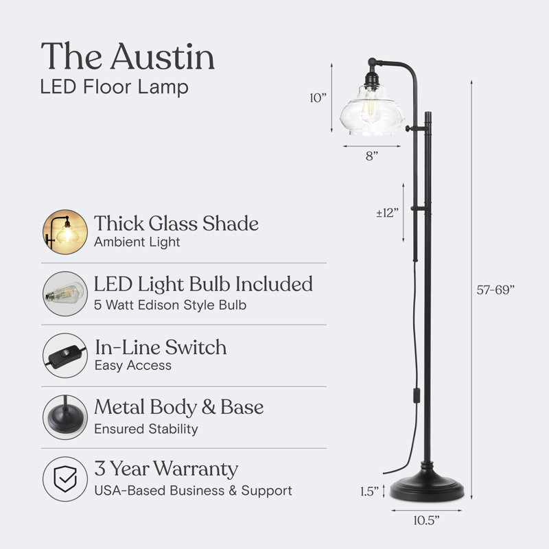 Austin 69 in. Mid-Century Modern 1-Light Height Adjustable LED Floor Lamp