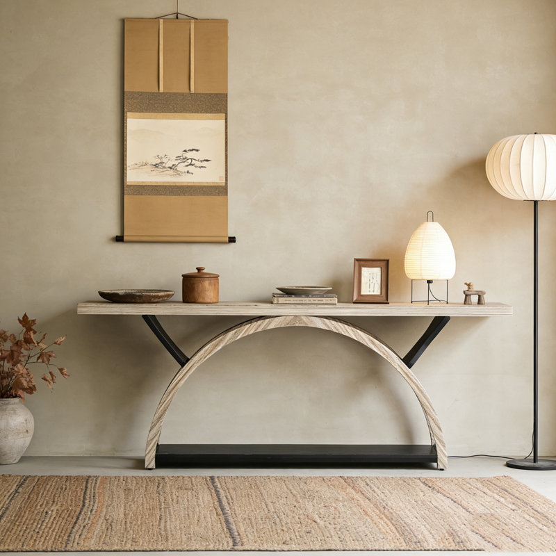2-Tier Console Table Entryway Table with Half Moon Frame, Gray & Black