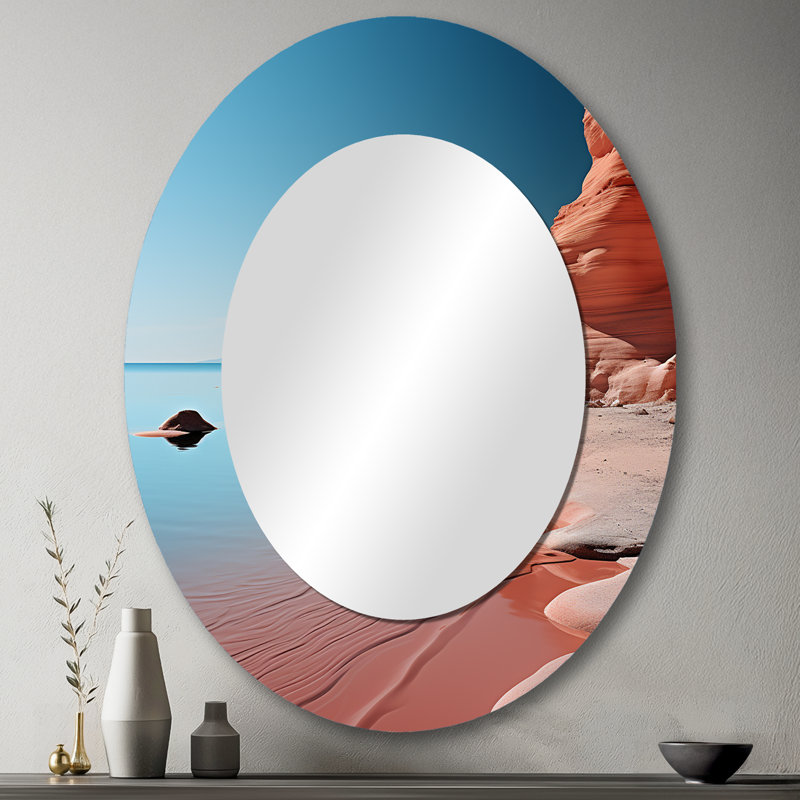 Coastal Minimalisme Photo II - Miroir mural côtier ovale, 43 po x 33 po