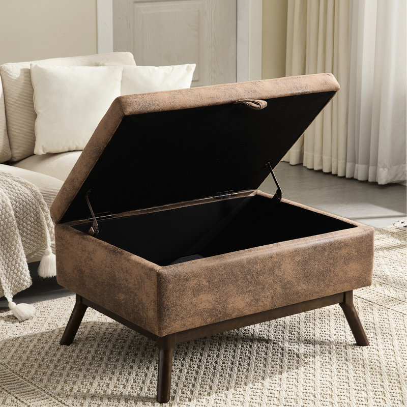 Table basse carrée en bois massif avec coussin de siège rembourré et rangement pour banc d'entrée de style Mid-Century