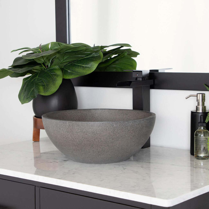 Lavabo de salle de bain vasque circulaire en béton 14 pouces Portland Collection, Grès noir