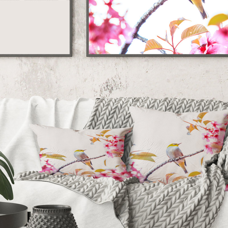 Housse de coussin rectangulaire et insert Bird on Cherry Blossom