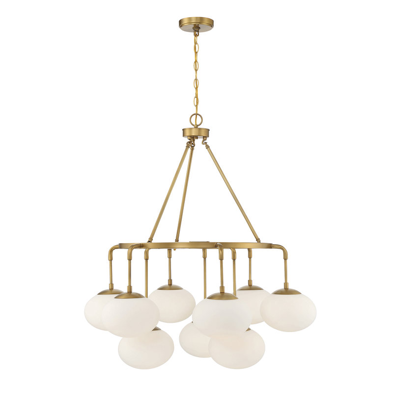 Sophia 9-Light Natural Brass Chandelier with Milk Glass Shades
