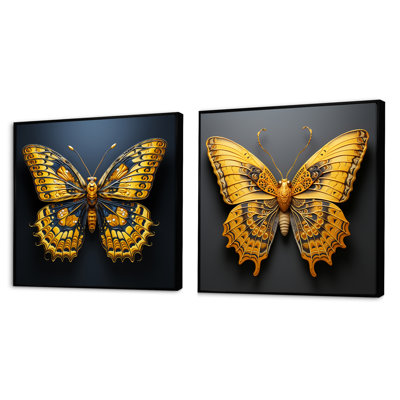 Lemon Yellow Tones Portray Butterflies - Insects & Bugs Square Collage Set Of 2