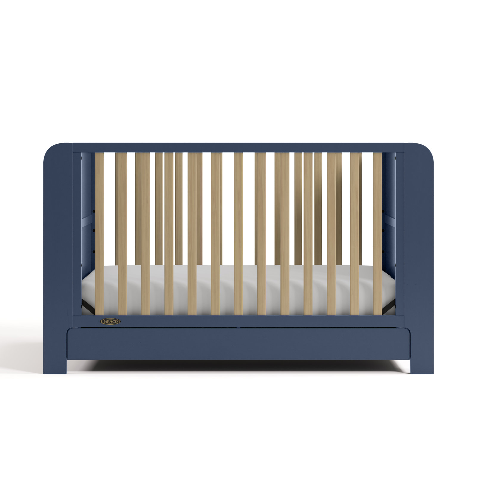 Read-with-Me 4-in-1 Wood Convertible Crib with Drawer, Crib, Midnight Blue/Driftwood