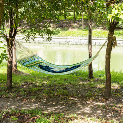 83" Patio Double Hammock, Wide Outdoor Hammock Bed, White Stripe