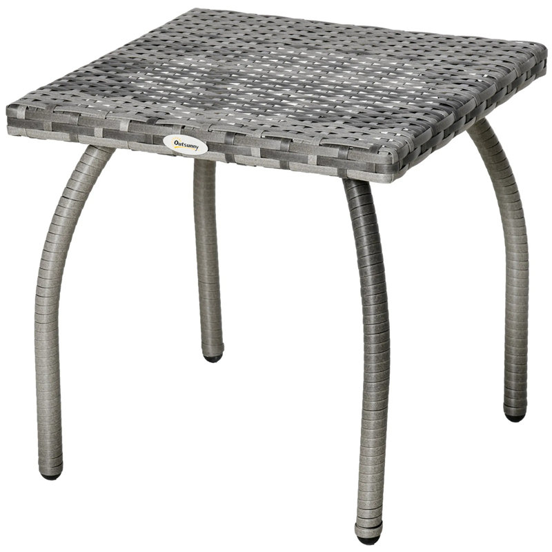 Square Outdoor Wicker Side Table, Easy Clean Small Handy Table For Backyard Barbecue Bonfire Picnic Decor, Gray