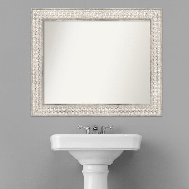 Trellis Silver Wood Rectangular Bathroom Wall Mirror