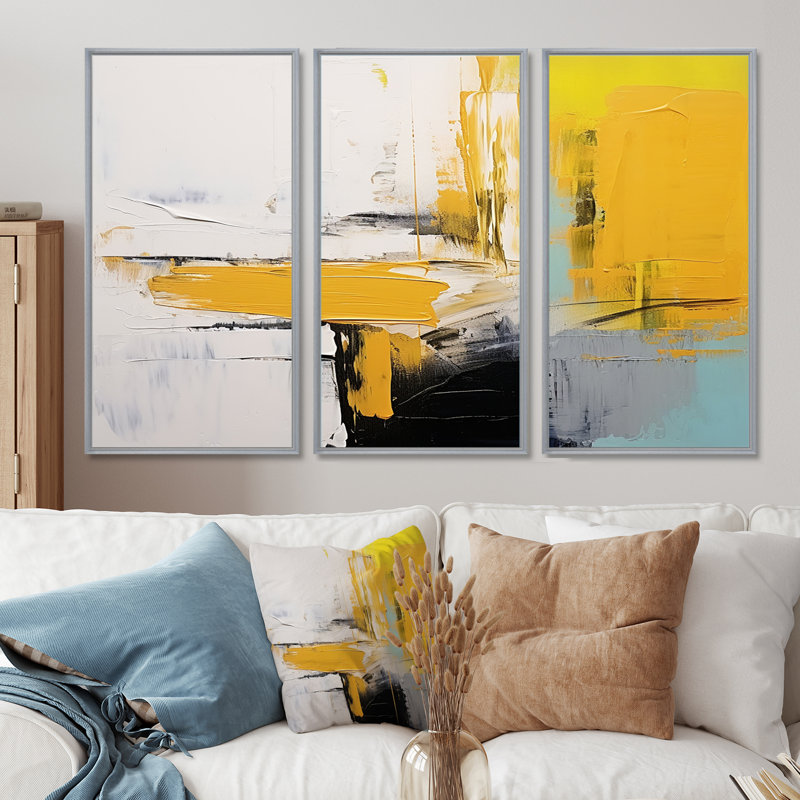 Crescint - ensemble d'art mural abstrait, Encadrement argenté, H 40 po x l 60 po x P 1 po