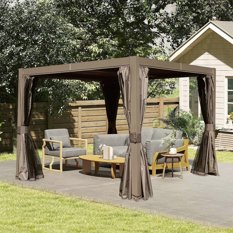 Pergola à persiennes d'extérieur 10 x 10 pi avec persiennes réglables - brun, H 90,93 po x l 119 po x P 118,21 po, Brun
