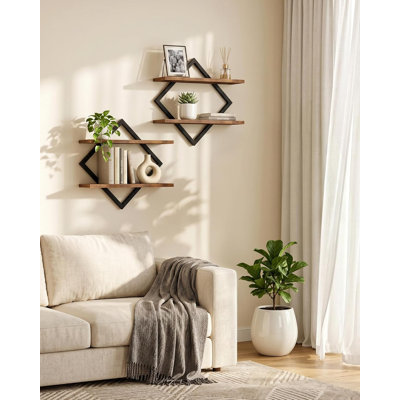Floating Shelves, Set of 2 Wall Shelves, 2-Tier Hanging Shelves, Wall Shelf Set of 2, Wall Mounted Shelves, for Living Room, Bedroom, Kitchen, Office,