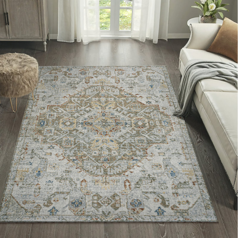 Tapis crème / brun / vert Macknair Bohemian Medallion, Rectangle 4pi x 6 pi