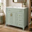 Meuble-lavabo vert autoportant de 92 cm (36,26 pouces) avec dessus en céramique, 3 tiroirs et 2 portes