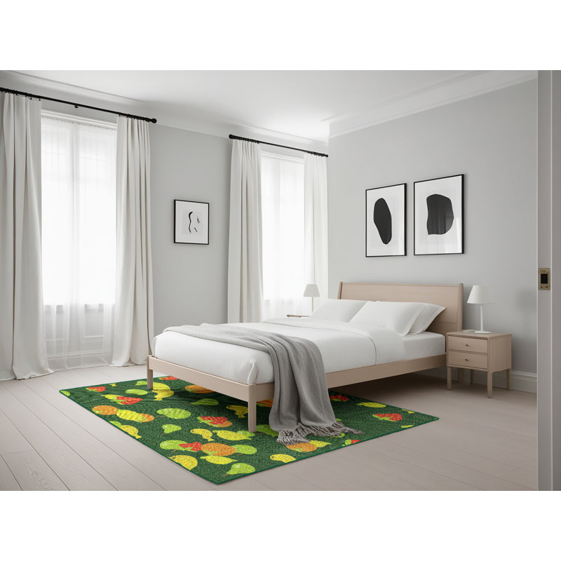 Tapis vert/rouge à motifs, Rectangle 5 pi x 7 pi