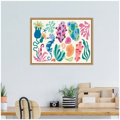 Fun Colorful Coral Reef by Rachel Lee 3 Birdies Studio Framed Canvas Wall Art Print