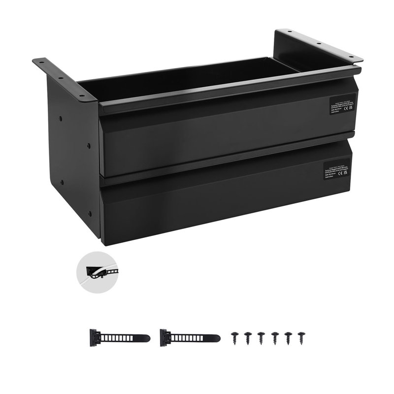 Organiseur de rangement coulissant VEVOR pour bureau à domicile, 40,6 cm de large, 2 compartiments dissimulés, noir.