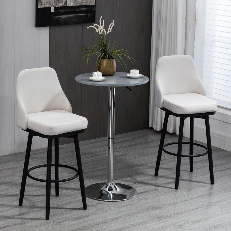 Ensemble de 2 tabourets de bar, tabourets de bar pivotants à 360 ° modernes, chaises de cuisine rembourrées d'une hauteur de siège de 29,5 pouces avec pieds et repose-pieds en acier, blanc crème