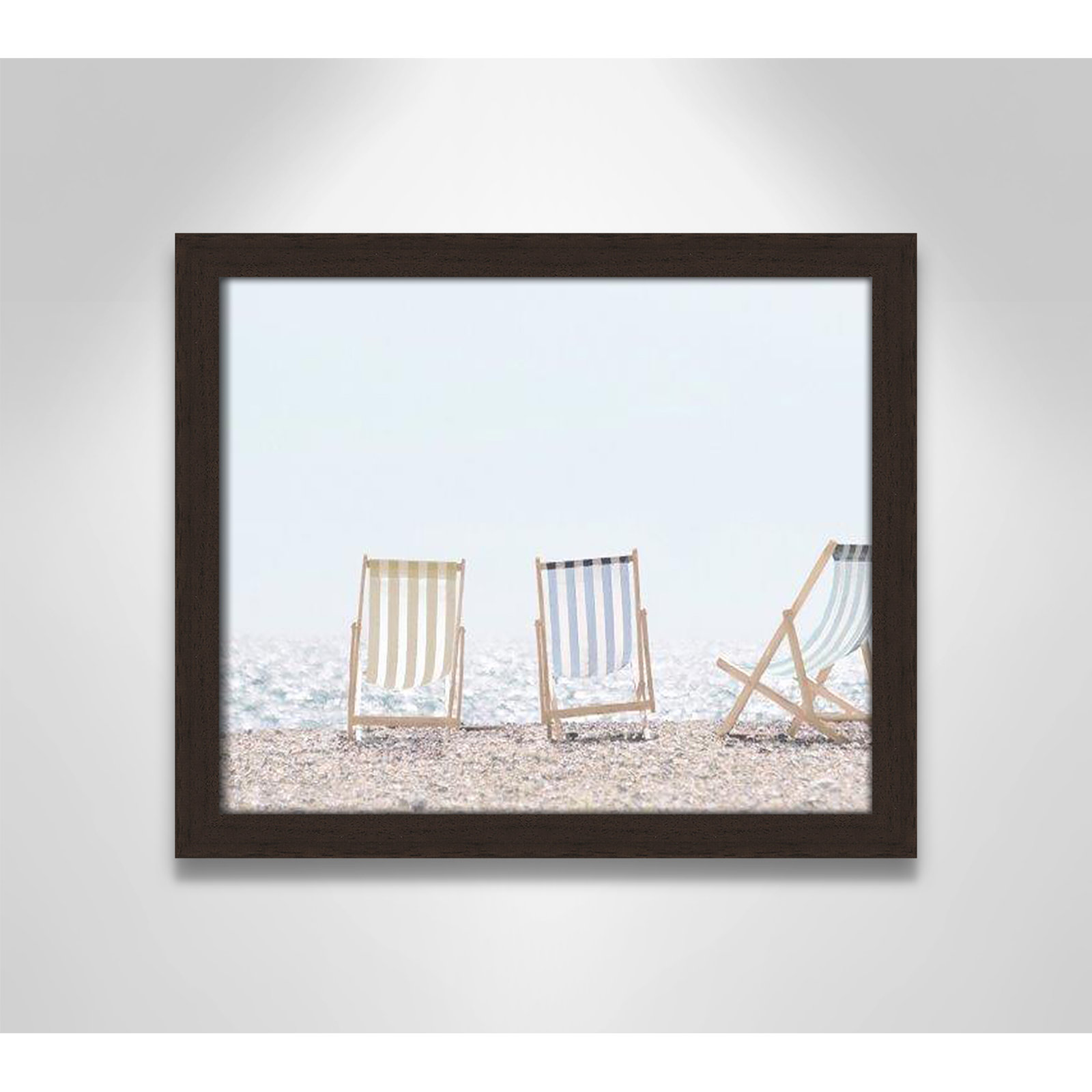 Adriatica "Beach Chairs" Print by Leah Straatsma, 13" H x 15" W x 1.25" D, Open Grain Walnut