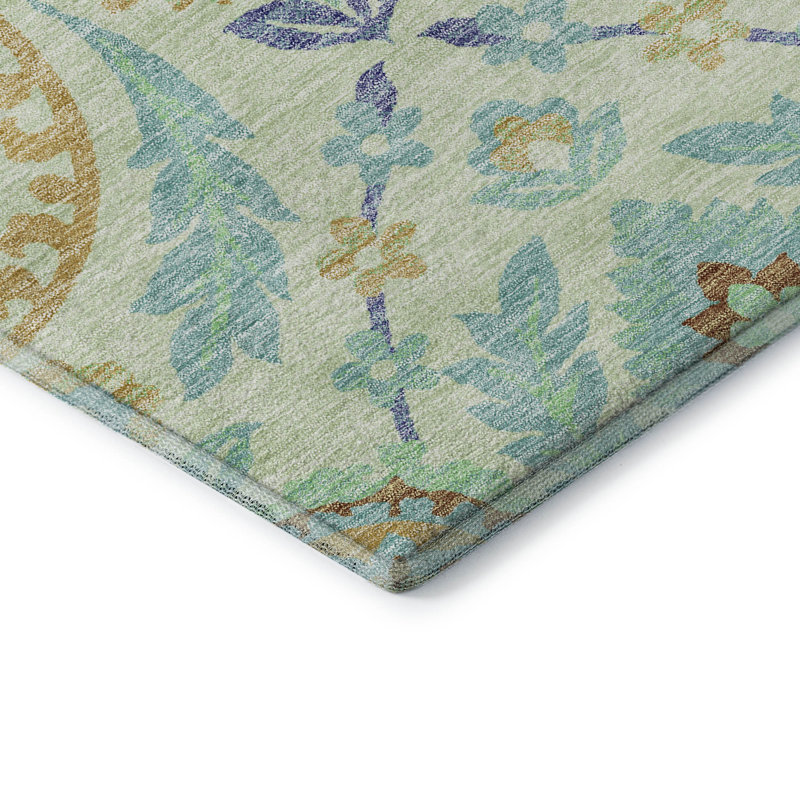 Premium Machine Washable Prisco Mint Rug, Rectangle 1'8" x 2'6"