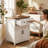 White & Wood-Grain Farmhouse Barn-Door Storage Cabinet，Coffee Bar Sideboard with Drawer for Kitchen & Living Room-117608470