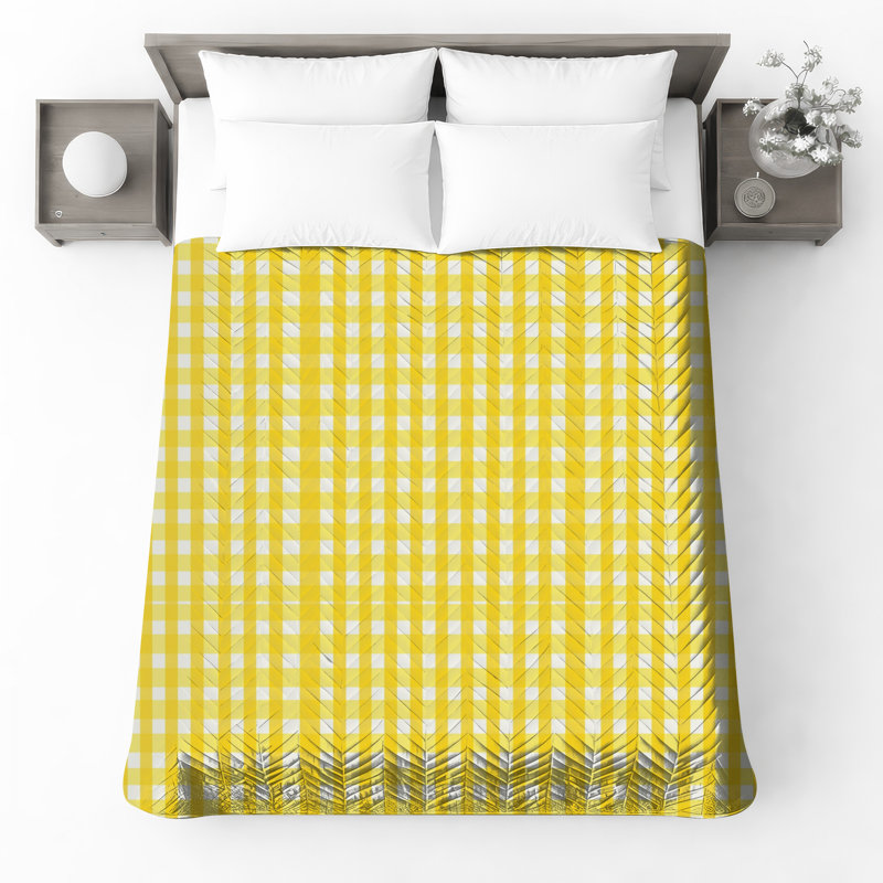 Yellow White Gingham Quilted Bedspread All Sizes, Full / Double