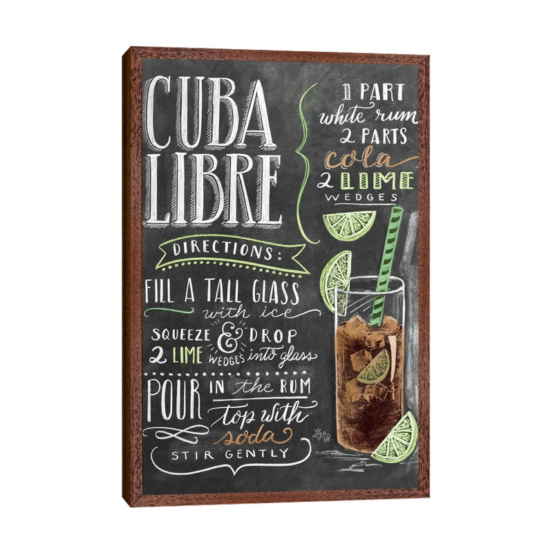 Cuba Libre Recipe - Print on Canvas, 66.04cm H x 45.72cm W x 3.81cm D, Classic Brown Wood Floater Framed