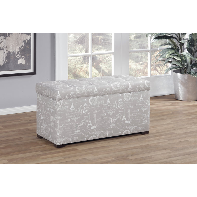 Banc de rangement rembourré Birney, Écru / blanc / taupe