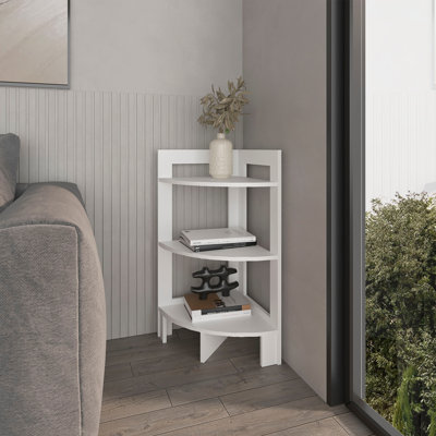 Tablette d'angle avec trois tablettes Gisela, blanc