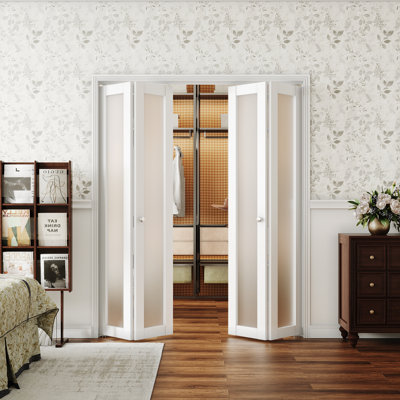 Bifold Door, 3-Lite Clear Glass Closet Door For 24"-36" Opening, Folding Doors With Hardware Kits, MDF, White Multifold Interior Doors