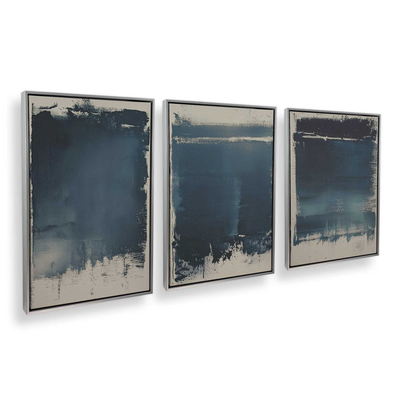 Ensemble de 3 imprimés de voile indigo, 18 po x 12 po, Cadre flottant en chrome poli