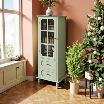 Modern Minimalist Buffet Cabinet With Glass Doors & Double Drawer Wooden Storage Sideboard For Living Room Dining Room Hallway - 19.68 D X 15.74 W X 5 by Charlton Home