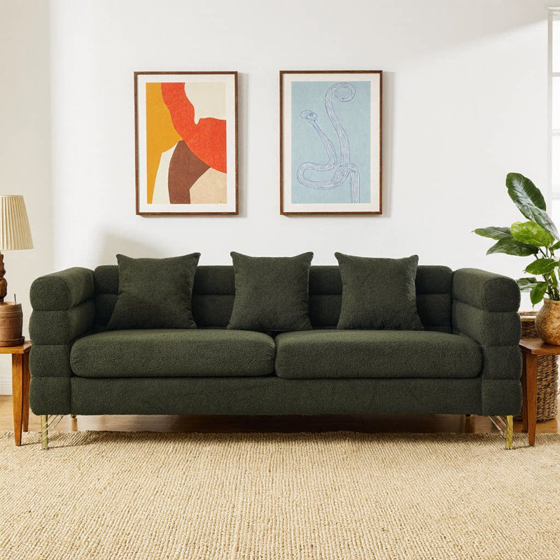 Canapé modulaire surdimensionné à 81 places de 81 po, conception épurée Art Deco, pieds en métal doré, 3 coussins lombaires
