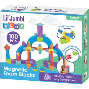 Ensemble de blocs de construction magnétiques 100 pièces Lil 'JUMP Blox, jouets durables et imperméables pour tout-petits 3-6