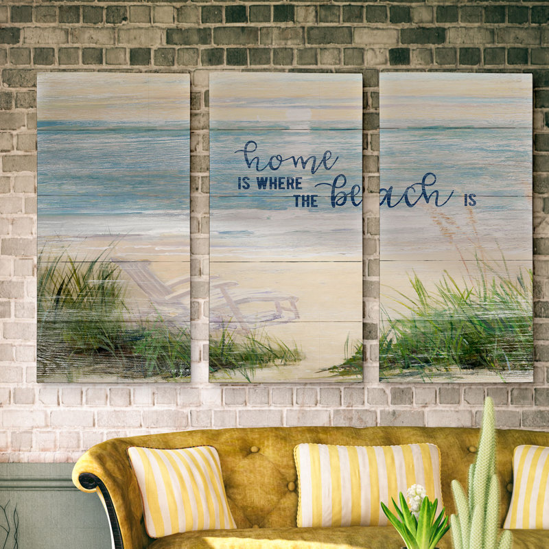 "Home is where the Beach is-3", ensemble de 3 reproductions d’art sur toile tendue, H 40 po x l 60 po x P 1,5 po