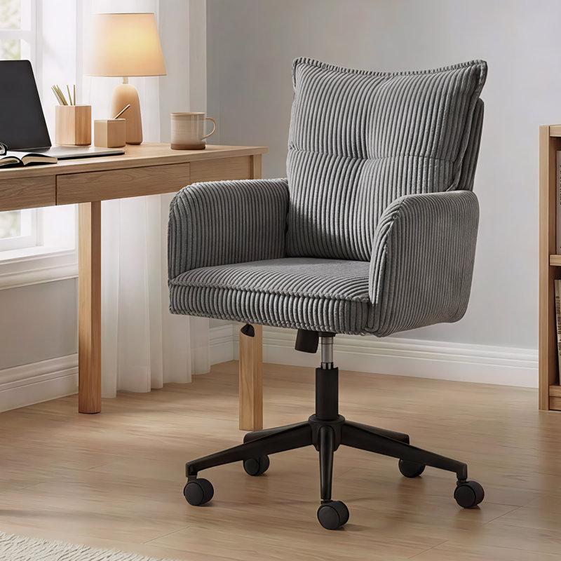 Plush Corduroy Swivel Adjustable Desk Office Chair, Grey