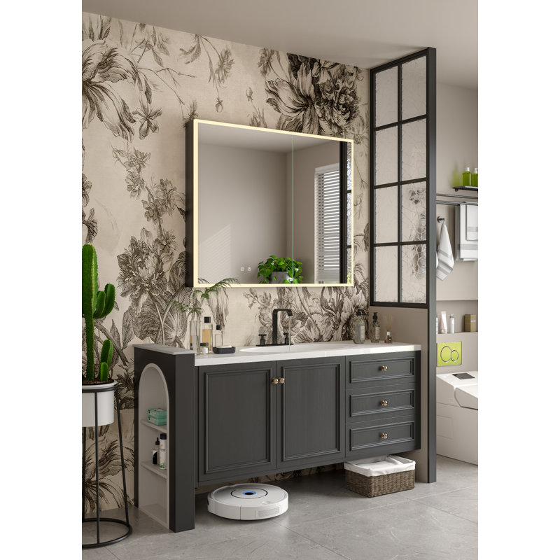 Kingston Brass Astra 30-Inch x 36-Inch LED Bathroom Mirror Medicine Cabinet, Anti-Fog, Dimmable Touch Sensor Lighted Mirror