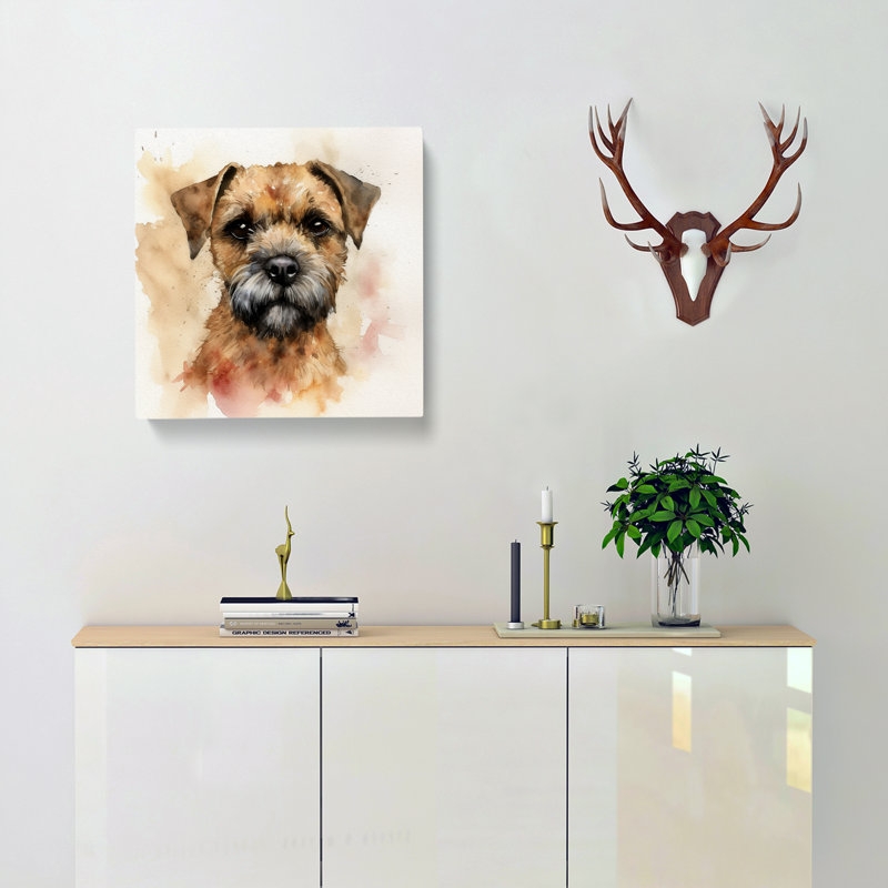 Border Terrier Watercolour - No Frame Square - Wrapped Canvas, 35cm H x 35cm W x 3cm D