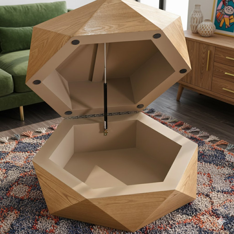 Table basse 36,61 po avec plateau rabattable de style rétro en polyéthylène, Naturel