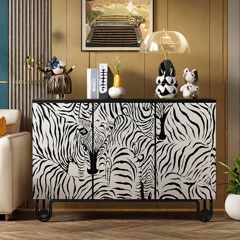 Armoire à chaussures vintage peinte à la main 18 paires Zebra