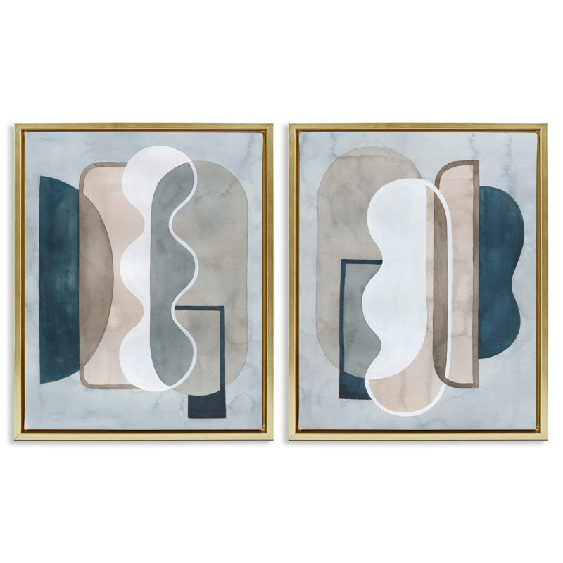  «Wavy Retro Contemporary», ensemble de 2 toiles flottantes encadrées par Grace Popp, H 21 po x l 17 po