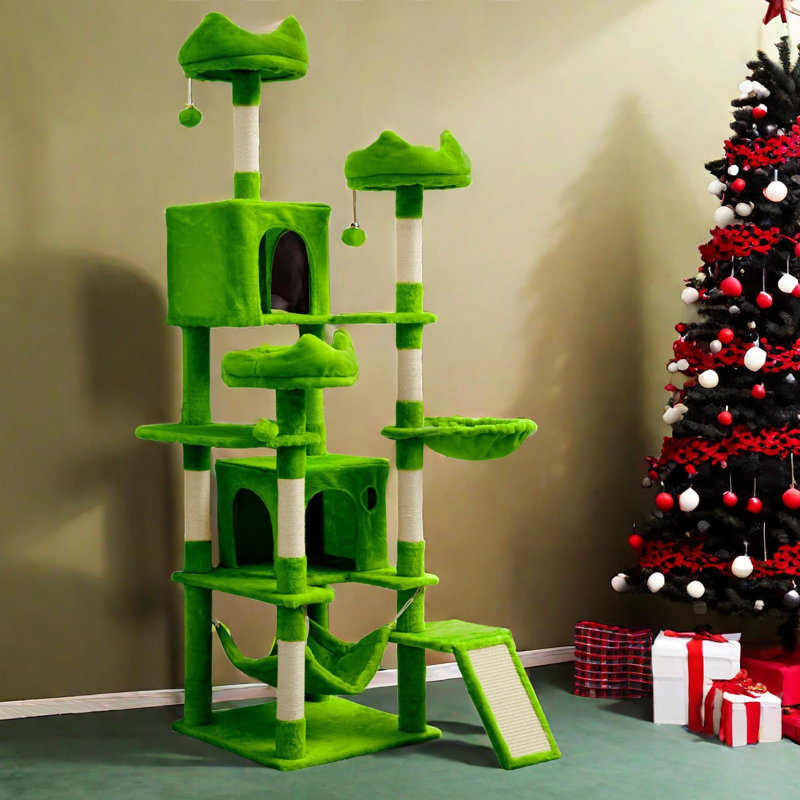 Arbre à chat H 75 "à 3 niveaux avec 3 perchoirs, Vert