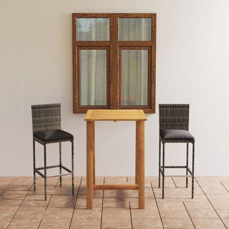 Ensemble de table et de tabourets de bar avec coussins, Cadre gris / coussin gris
