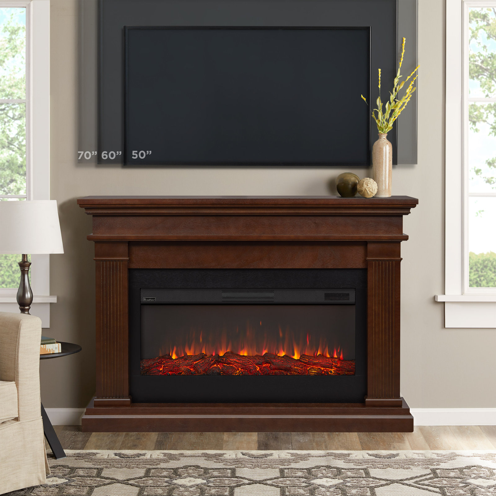 Real Flame® Beau Electric Fireplace, Dark Walnut, Standard