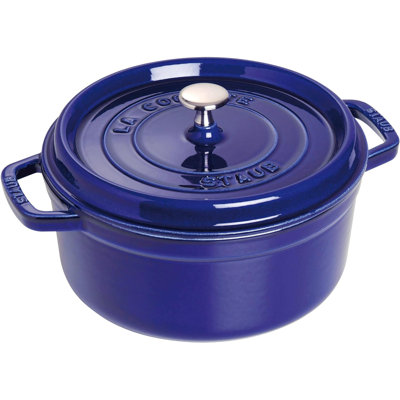 Staub Cast Iron 24cm Round Roaster/Cocotte, 3.8L, Dark Blue, Dishwasher Safe