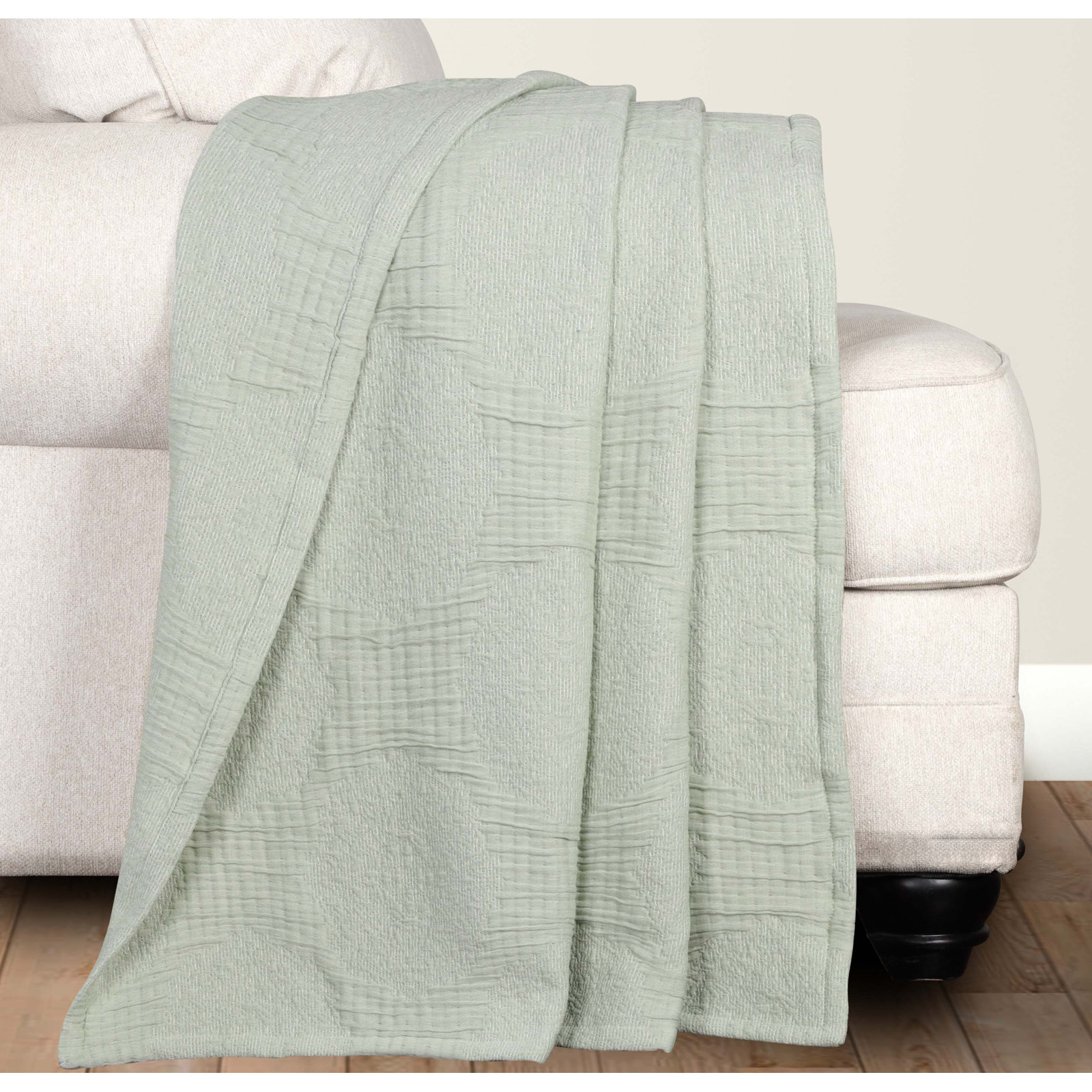 Cotton Coverlet Set, Throw Coverlet, Sage